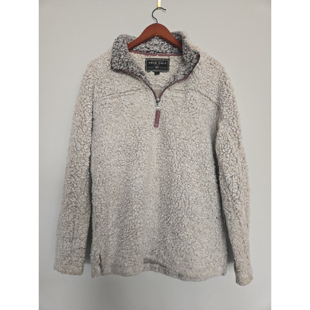 True Grit Sherpa Fleece Pullover Women Quarter Zip Jacket Cream Size Small